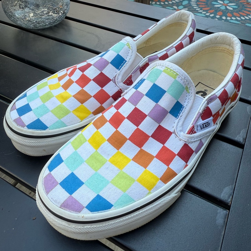 Vans checkered multi color slip on woman size 5